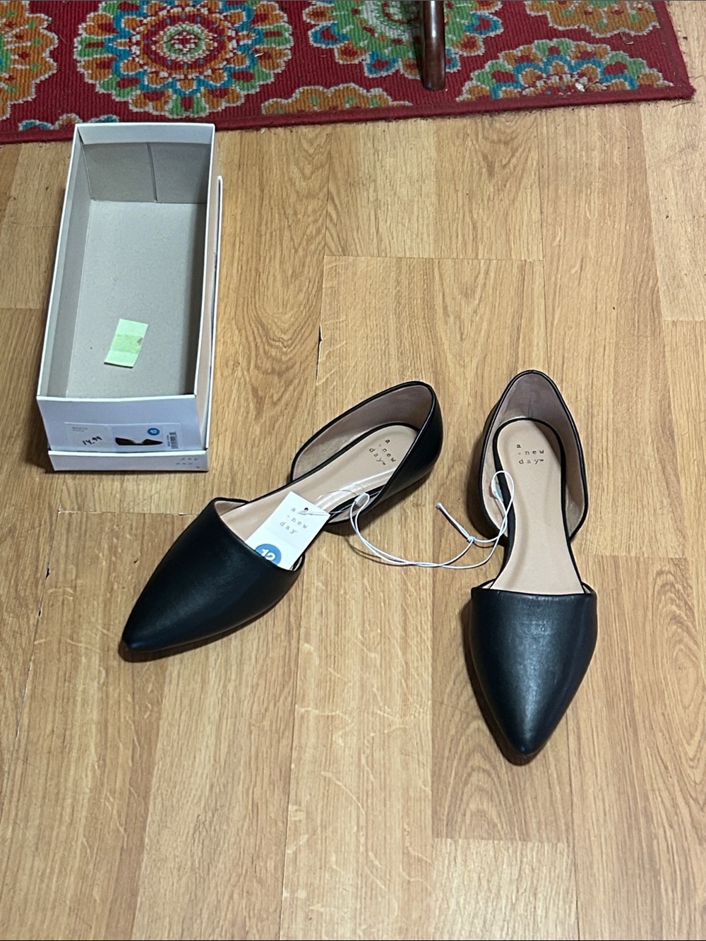 a new day Black Pointed D'Orsay Rebecca Flats Size 12 NWT
